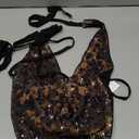 Verdusa Women's Cheetah Print Sequin Top Y2K Tie Back Corset Halter Going Out Crop Tops XS