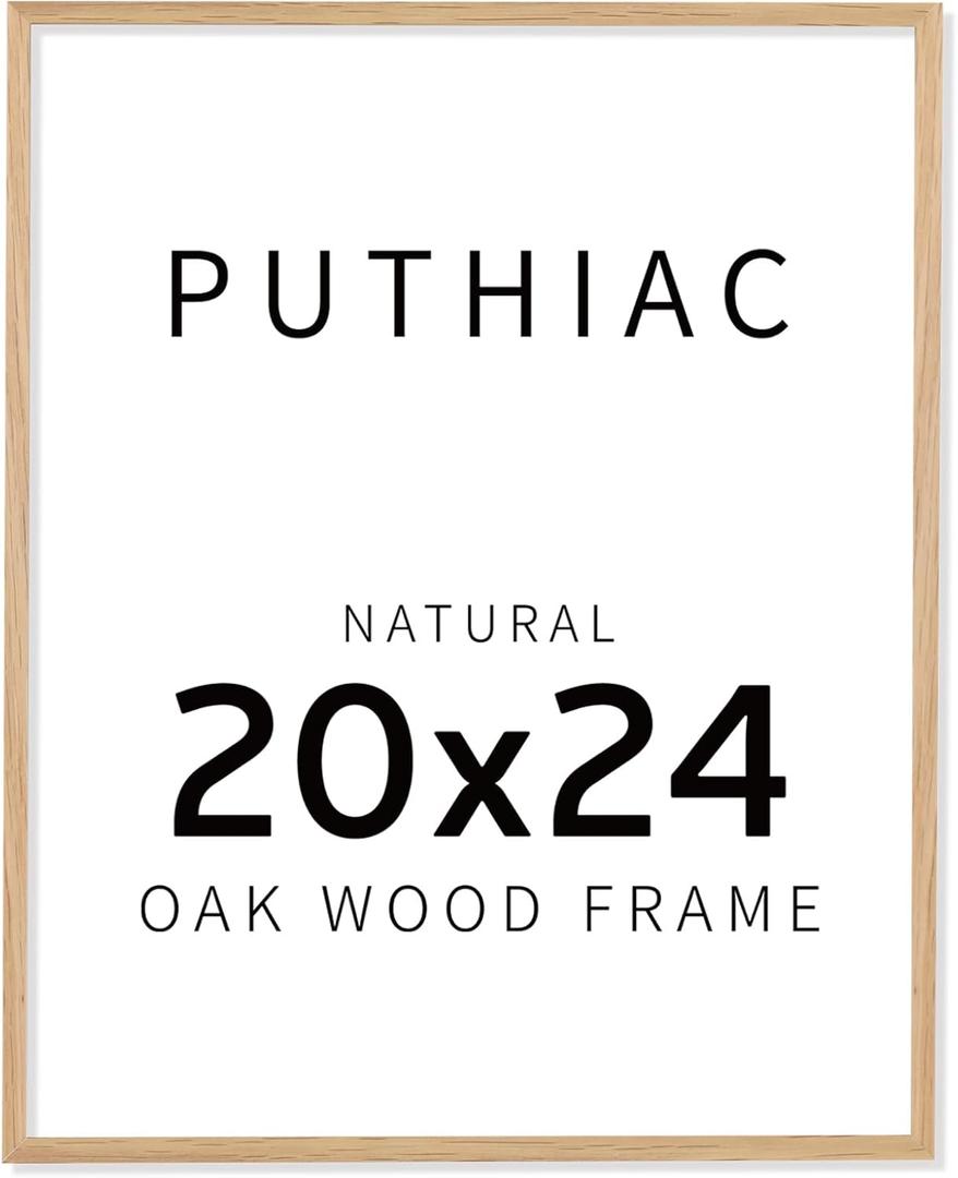 puthiac 20x24 Oak Wood Picture Frames -20"x24" Poster Frames for Wall, 20x24 Picture Frames for Wall, 20 x 24 Picture Frame, 20 x 24 Frames(1 Pack, Beige)