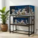 40 Gallon Tank Stand with Power Outlets - Heavy Duty Metal Fish Tank Stands for Turtle Reptile Terrarium, 2-Tier Aquarium Stand with Adjustable Wood Storage Shelf, 660LBS Capacity (Rustic Brown, 36.6"x18.5"x29")