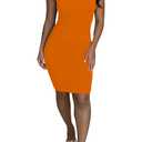 HBQ Women's Sleeveless Ruched Bodycon Midi Dress Stretch Crew Neck Fitted Tank Dress Casual Party Club WearOrangeM (Orange, M)