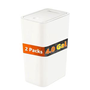 2 Pack 4 Gallon Small Trash Can with Pop-Up Lid, Plastic Waste Basket for Bathroom, Kitchen, Office, Bedroom, Odor-Proof, Compact Design, Space-Saving for Small Spaces