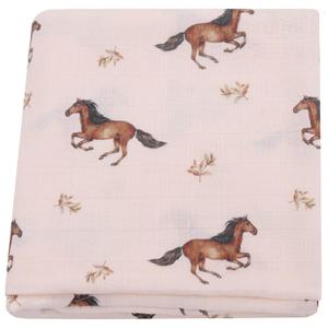 LifeTree Baby Swaddle Blankets, Muslin Swaddle Blankets Boys Girls Swaddling Wrap Receiving Blanket for Newborn, 70% Viscose Bamboo and 30% Cotton, Large 47" x 47", Horse Pattern