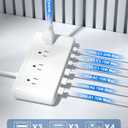 Power Strip with USB C 35W,10-in-1 Flat Plug Wall Charger - 5FT Extension Cord with 4AC, 3 USB A & 3 USB C - PD20W Charging Station for Multiple Devices - Travel Home Office (White)