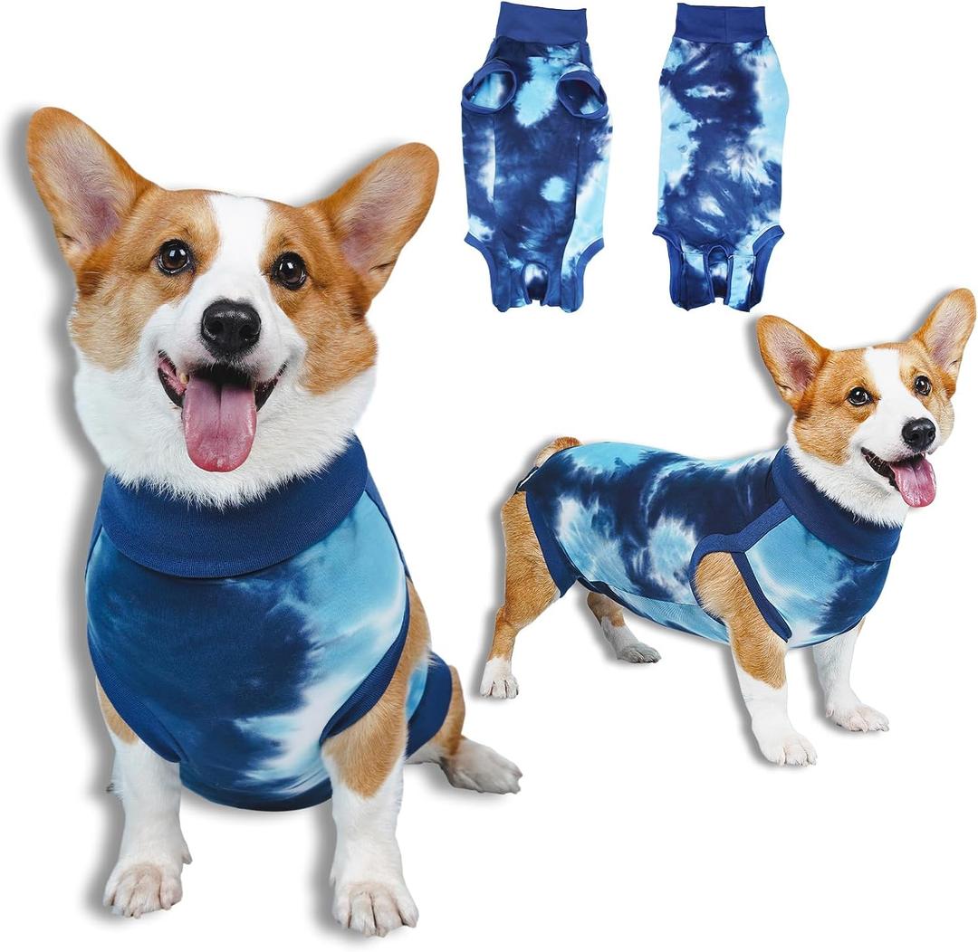 Breathable Dog Recovery Suit for Male/Female, Tie Dye Blue Dog Onesie for Abdominal Wounds, Cone E-Collar Alternative After Surgery to Anti-Licking, Professional Surgery Suit for Dogs, XX-Small 