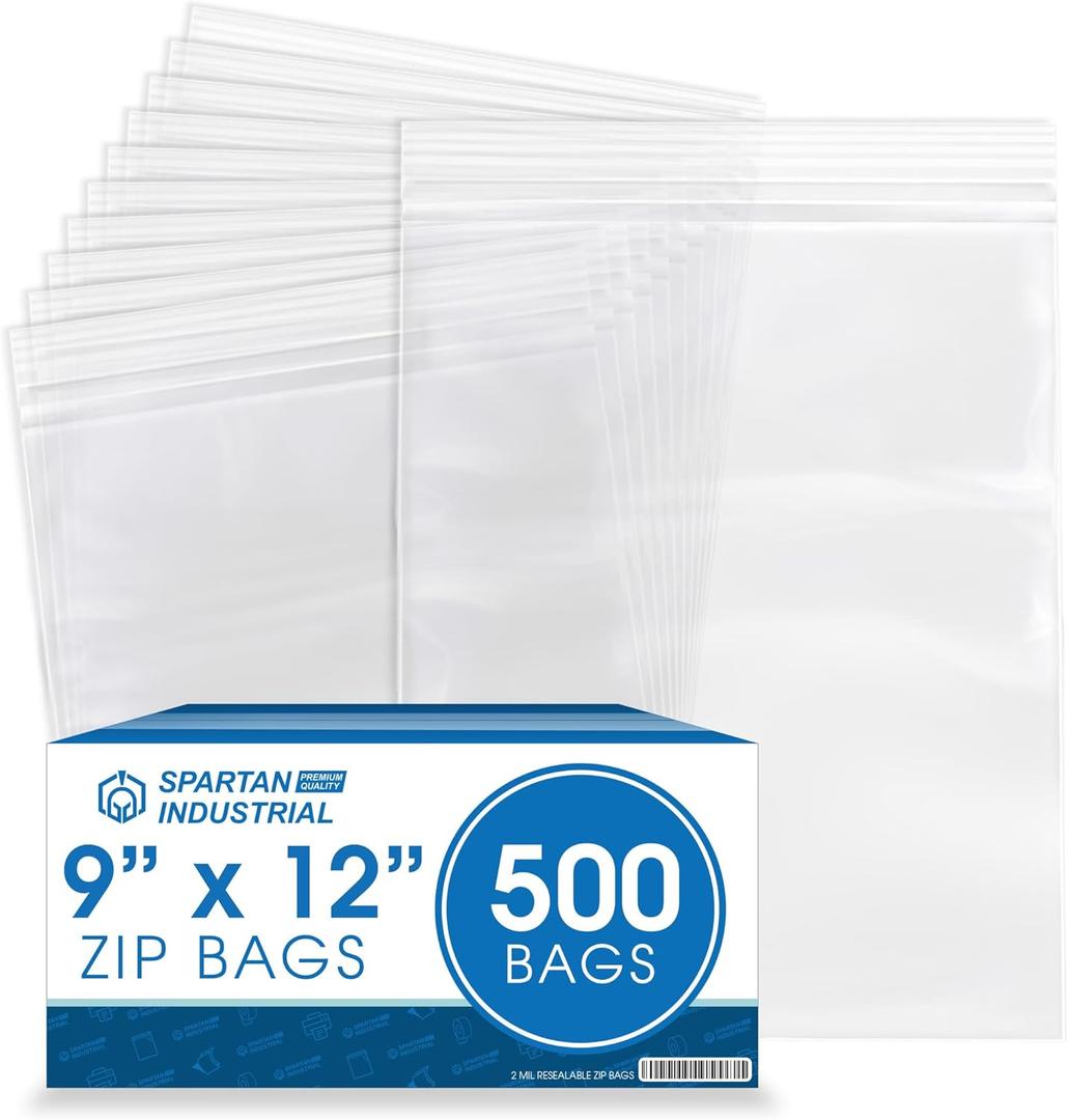 Spartan Industrial - 9 X 12 (500 Count) 2 Mil Clear Reclosable Zip Plastic Poly Bags with Resealable Lock Seal Zipper
