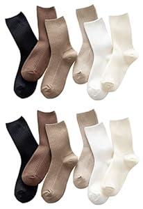 Women’s Cute Cotton Crew Socks Neutral Aesthetic Slouchy Boot Dress Socks Women Girls Granola Essentials 12 Pairs Set