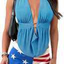 Womens Sexy Halter Backless Going Out Top Deep V Plunge Tie Back Sleeveless Club Party Concert Tank Tops (05-baby Blue, XL)