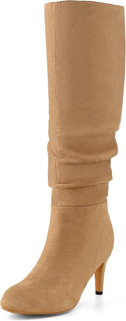 Shoe'N Tale Knee High Suede Slouch Boots for Women Fashion Round Toe with high heeled Kitten Heel for Elegant Versatile Wear (8)