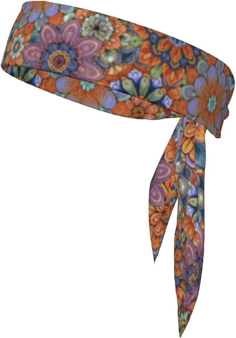 Sports Tie Headband Bandana Running Athletic Sweat Band Elastic Adjustable Sport Head Tie for Men Women Head Ties Ninja Tie Headbands Tennis Sweatbands Soccer Basketball Teams Running Head Band (Boho)