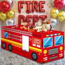 6 Ft Firetruck Tablecloths Birthday Party Decorations Firefighter Theme Table Cover Washable Fabric Polyester Fire Rectangle Department Table Covers Protector for School Birthday Party Decorations