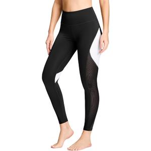 QUEENIEKE Women Yoga Pants Color Blocking Mesh Workout Running Leggings Tights XL