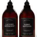 Calindiana Modern Farmhouse Liquid Laundry Detergent and Fabric Softener Dispenser for Laundry Room Decor and Organization, PET Plastic Laundry Soap Containers with Water Resistant Labels, Amber 64oz