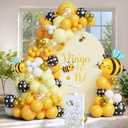 Bee Balloon Arch Kit, Black Yellow White Gold Balloon Garland with Bee Foil, Sunflower Decor for Bee Birthday, Baby Shower, Gender Reveal, Party Decorations