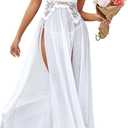 Avidlove Women Lingerie Deep V Neck Nightwear One Piece Sexy Nightgowns Mosaic Lace Mesh Dress (Medium, Bridal White)