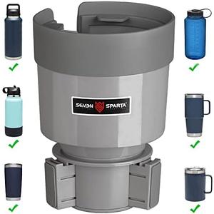 Seven Sparta Car Cup Holder Expander Organizer with Adjustable Base, Compatible with Hydro Flasks 32/40 Ounce, Compatible with Yeti Ramblers 20/26/30 Ounce, Other Bottles in 3.4"-3.8" (Gray)