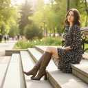 Knee High Boots for Women Tall Boots Womens Chunky Block Heel Dress GoGo Long Boots (Brown)