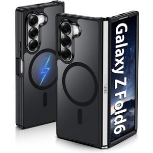 Pilaru Magnetic for Samsung Galaxy Z Fold6 Case : (12FT Military Grade Drop Protection) Translucent Matte [Compatible with MagSafe] Slim Non Slip Anti-Fingerprint Hard Rugged for ZFold 6 Case（Black）