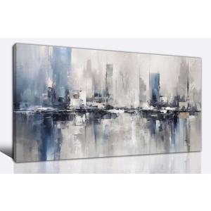 Large Abstract Wall Art for Living Room Wall Art for Living Room Bedroom Office Bathroom Kitchen Modern Canvas Artwork Decor Minimalist Artwork Canvas Wall Art Blue White and Grey Pictures 20"x 40"