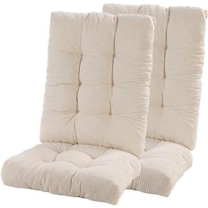 Rocking Chair Cushion, Premium Corduroy Seat and Back Cushion with Ties, Suitable for Indoor/Outdoor Rocker, Pack of 2, Beige (Set of 2)