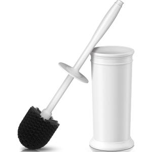 UPTRONIC Toilet Brush, Toilet Bowl Brush with Extra Long Handle Durable Bristles Toilet Scrubber and Covered Holder for Toilet Brush Set for Bathroom Cleaning (White, 1 Set)