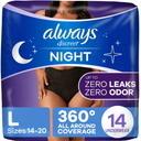 Always Discreet Adult Incontinence Overnight Underwear for Women, Large, Up to 100% Bladder Leak Protection, 14 Count