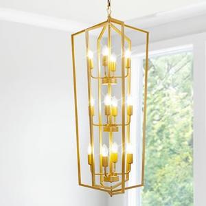 Entryway Farmhouse Chandelier High Ceiling: 12-Light Frosted Gold Lantern Tiered Pendant Light Fixtures,Large Long Chandeliers for High Ceilings,for Foyer,Staircase,Hallway,Dining Room,Kitchen Island