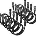 XLR Cables 1.5 Ft 10 Packs - Male to Female Microphone Cable with 3-Pin Balanced Shielded XLR Speaker Cables Mic Cable (Black)