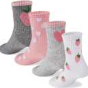 COTTON DAY Kids Girls Valentine's Day Socks with Hearts Stripes Strawberry M