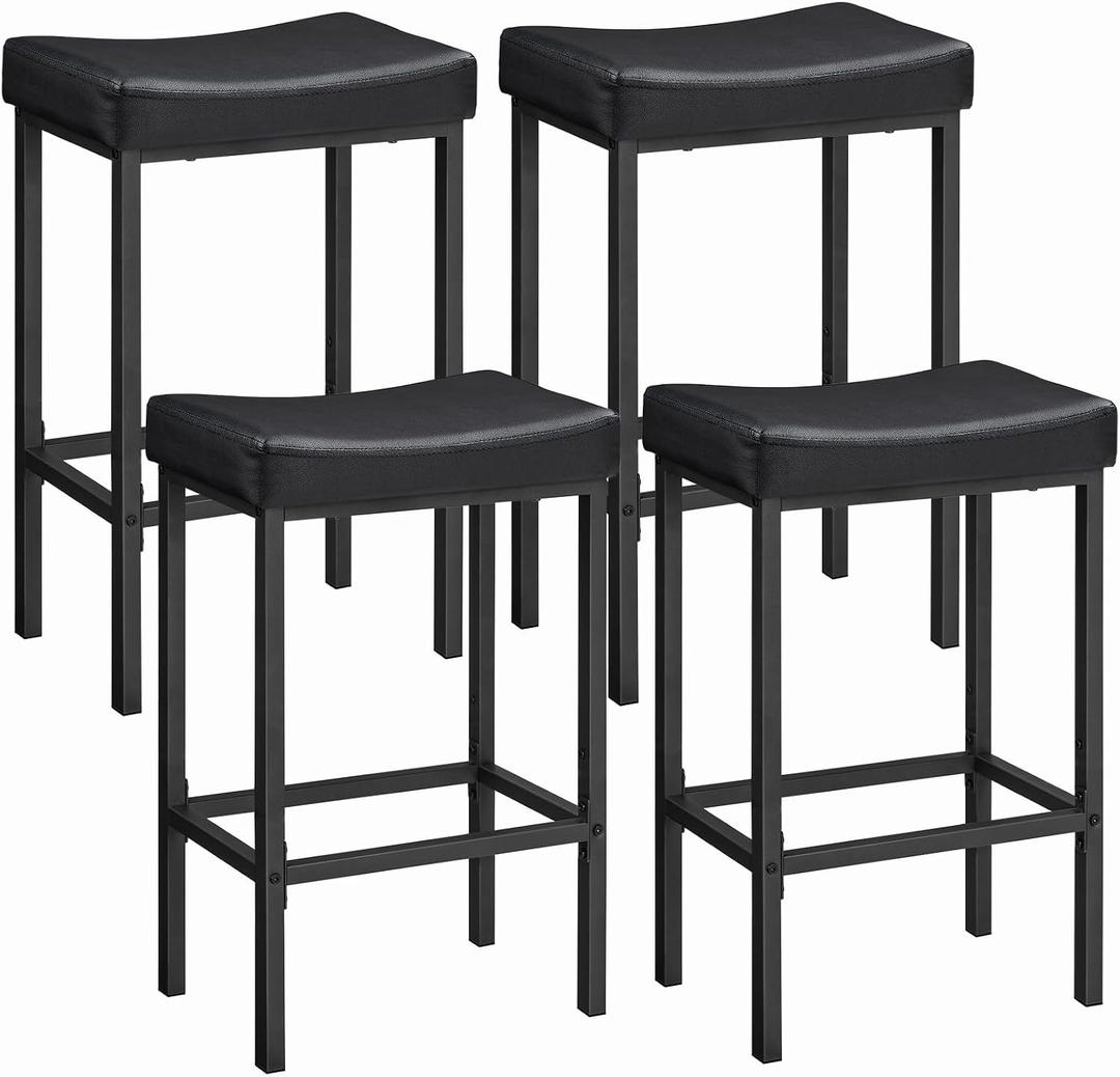 HOOBRO Bar Stools,Set of 4 Bar Chairs, Counter Height Stools, Saddle Barstools, Set of 4 Kitchen Stools, 24.8 Inches Barstools, 2.4" Thick Upholstery, for Kitchen, Dining Room, Black BB10BYP401, 16.5"L x 11.8"W x 24.8"H