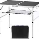 Folding Camping Table, 36''L x24''W Camp Aluminum Table with Adjustable Height Legs, Indoor Outdoor Lightweight Portable Folding Dining Table for Camp Picnic Beach 3Ft black 2 Heights 15"/28"
