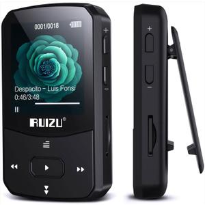 RUIZU 64GB Clip MP3 Player with Bluetooth 5.3, Portable Music Player with Voice Recorder for Sport Running, FM Radio, Pedometer, A-B Repeat, Audio Video, Shuffle Playback, Support 128GB TF Card, Black