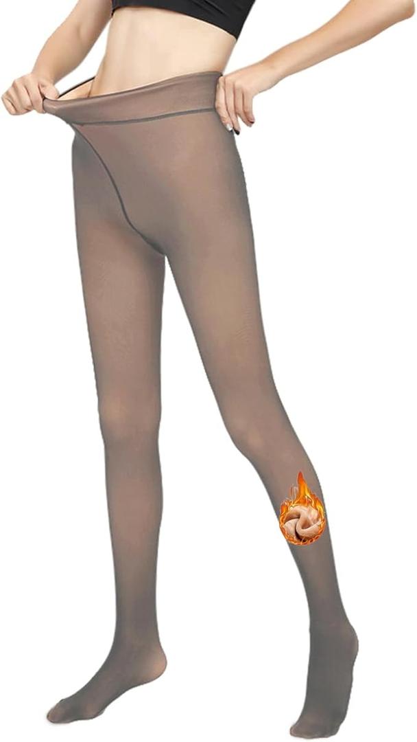 Fleece Lined Tights Women Leggings Thermal Pantyhose Fake Translucent Tights Opaque High Waisted Winter Warm Tight, Brown