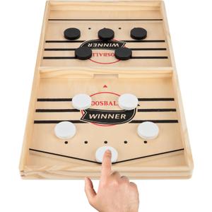 Fast Sling Puck Game - Wooden Hockey Table Board Game with Spare Parts | Indoor 2 Player Tabletop Fast-Paced Slingshot Battle for Adults, Kids & Family Night or Friends Party | Large Size