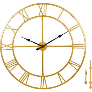 Large Wall Clock for Living Room Decor  48 inch Silent Non-Ticking Modern Farmhouse Wall Clock, Oversized Decorative Metal Roman Numeral Clock, Gold