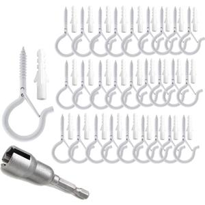 TAIHUIMY Screw Hooks for Outdoor String Lights, Eye Hooks Q-Hanger Plants Christmas Rope Light Clips, Wind Chimes Decoration Hanging Safety Buckle Design, Include Wing Nut Driver (30)