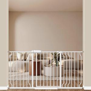 ALLAIBB Extra Wide Pressure Mount Baby Gate Auto Close White Metal Child Dog Pet Safety Gates with Walk Through for Stairs,Doorways,Kitchen and Living Room (52.76-62.2"/134-158cm)