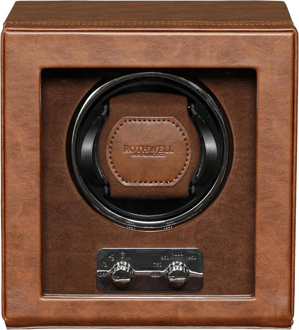 ROTHWELL Single Watch Winder for Automatic Watches with Quiet Motor with Multiple Speeds and Rotation Settings (Tan/Brown)