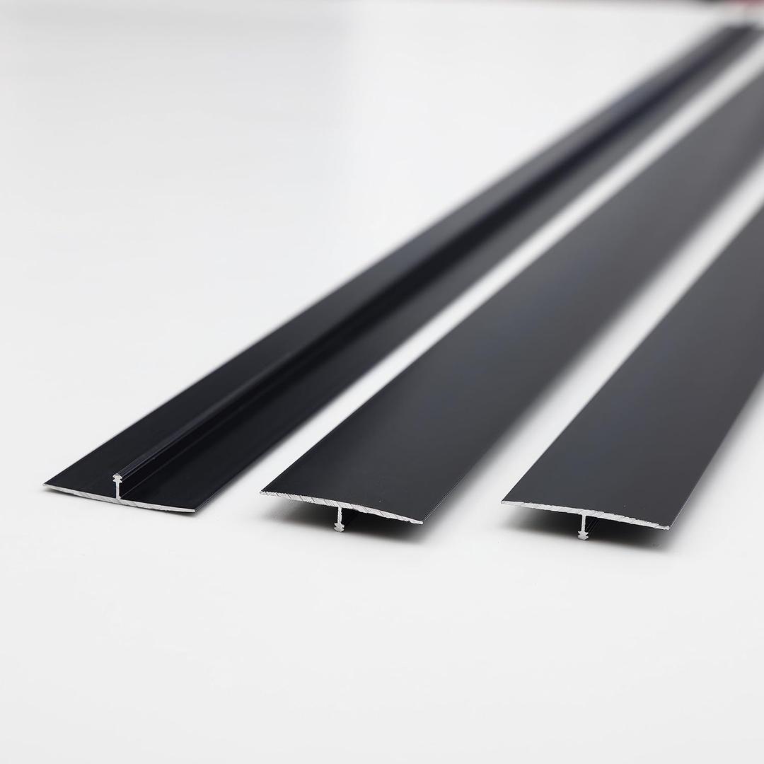 Gaahing Aluminum T Molding Floor Transition Strip, T Moulding for Laminate Flooring Planks, Vinyl Floor Transition, Rubber Transition (3Pcs x 2.9ft x 1.6in, Matte Black)