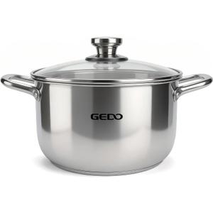GEDO Stainless Steel Stock Pot with Glass Lid, 304 Grade Premium Soup Pot, Silver, Double Handle, for Kitchen Cooking (9.43in/24cm size)