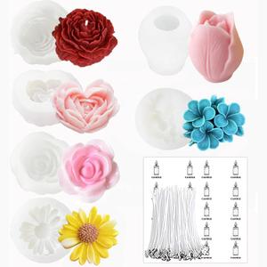 6 Pcs Flower Candle Resin Mold 3D Heart Rose Daisy Peony Tulip Silicone Mold for Candle Soap Chocolate Resin Making Silicone Mold Valentine Day Gift