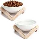 Elevated Cat Bowls for Food and Water, 2Pcs Raised Cat Food Bowls with Stand, 15 Slanted Ceramics Pet Dishes, Anti-Vomit Neck Protection Dog Water Bowls for Cats, Puppies