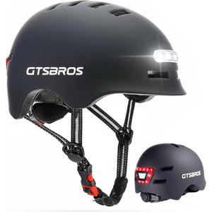 Bike Helmets for Adults - Front and Rear LED Lights Adjustable Bicycle Helmet for Adults Men Women Scooter Helmet for Commuting, Road Biking, Skating, Scooter (S/M 52.5-55.5CM, Black)