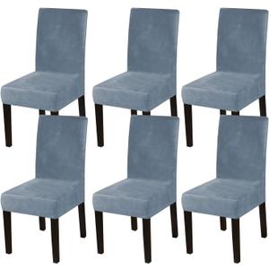 Turquoize Chair Covers for Dining Room, Stretch Velvet Dining Chair Slipcovers Blue Dining Chair Covers Set of 6 Removable Washable Chair Protector for Kitchen, Hotel, Restaurant (6, Stone Blue)