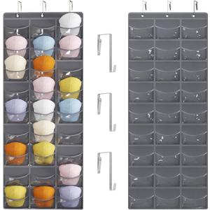 Fixwal Hat Organizer Racks for Baseball Caps, 27 Pocket Pocket Over the Door Hat Organizer with 3 Hooks, Hat Storage to Protect and Display, Gray