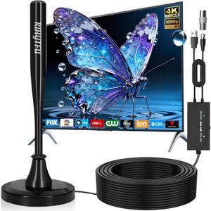 TV Antenna Indoor for Local Channels, 2026 Antenna for Smart TV with Strong Magnetic Base, Long Range Reception HD Digital Antennas, 16.5ft Long Cables, Supports 4K 1080P
