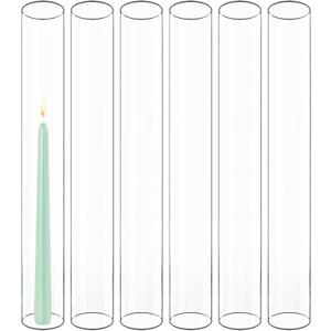 CYS EXCEL 6 PCS (H:14" D:2") Open Ended Clear Glass Hurricane Candleholder Tube Lamp Shade Open Flame Candlestick Holder Chimney Tube Cover Bottomless Cylinder