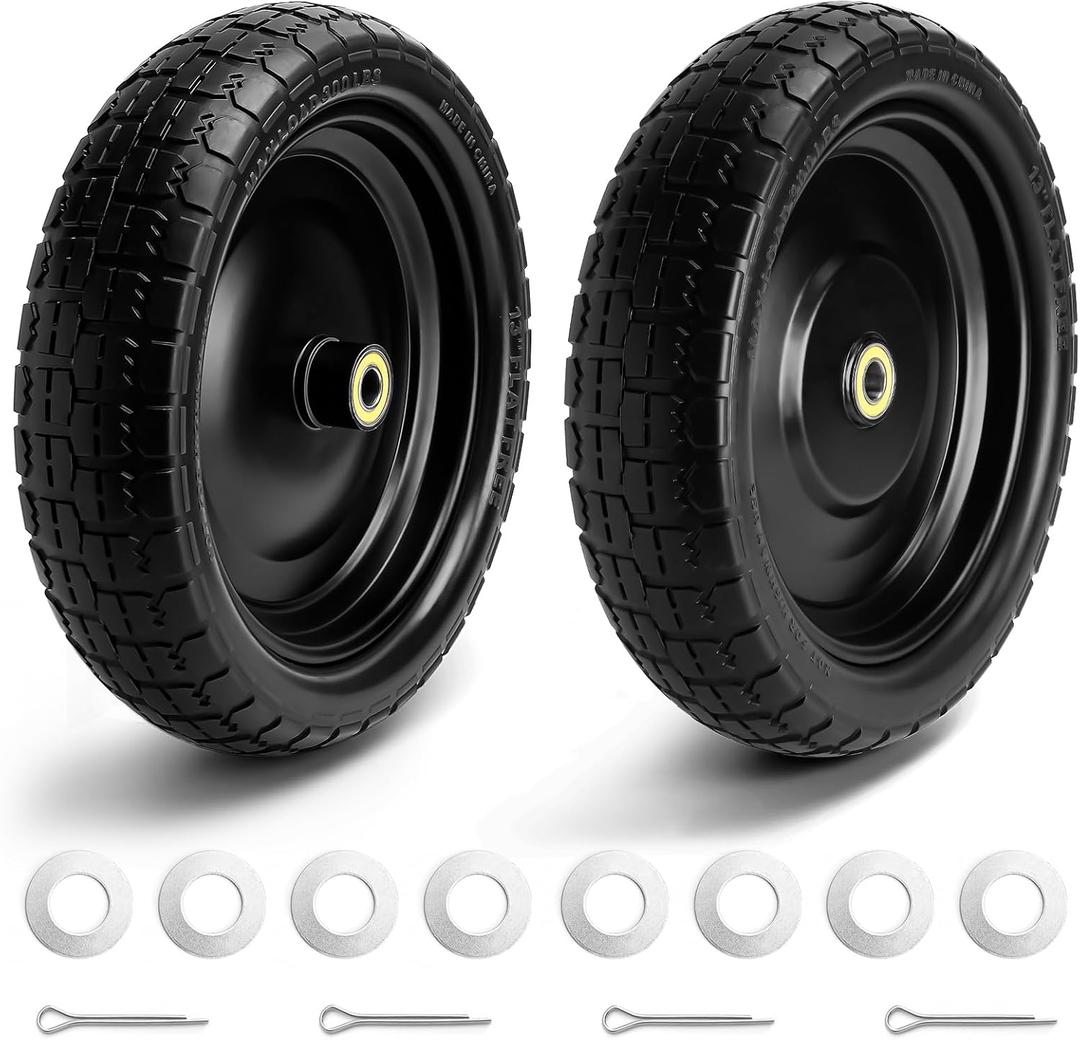 13" Wheelbarrow Tires and Wheels for Gorilla Cart Tires Replacement with 5/8" Axle Bore Hole, 2.17" Offset Hub, Hand Truck Wheels Fit for Dolly,Wagon,Garden Cart,Trailer,Trolley,2 Pack
