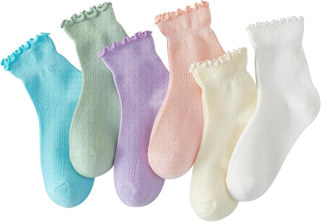 Hstyle 6 Pairs of Ruffle Socks Women, Cute Ruffle Ankle Socks