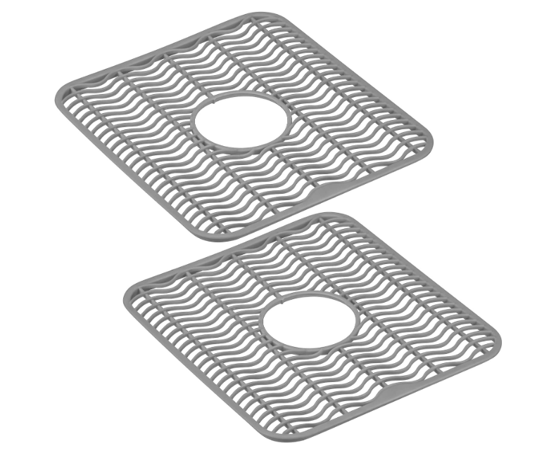 DecorRack 2 Sink Protectors for Kitchen Sink, Plastic 12" x 11" Dish Rack, Protect Sink from Stains, Damage, Scratches, Dishwasher Safe Grid Mat for Kitchen (2 Pack, White)