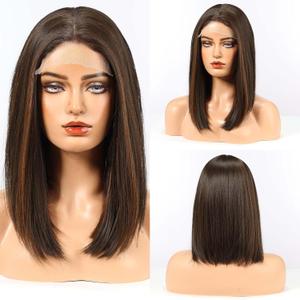 HAIRCUBE Lace Front Wigs Short Dark Brown Bob Wigs Shoulder Length Wigs for Women Middle Part Heat Resistant Fibre Synthetic Wig Daily Natural looking